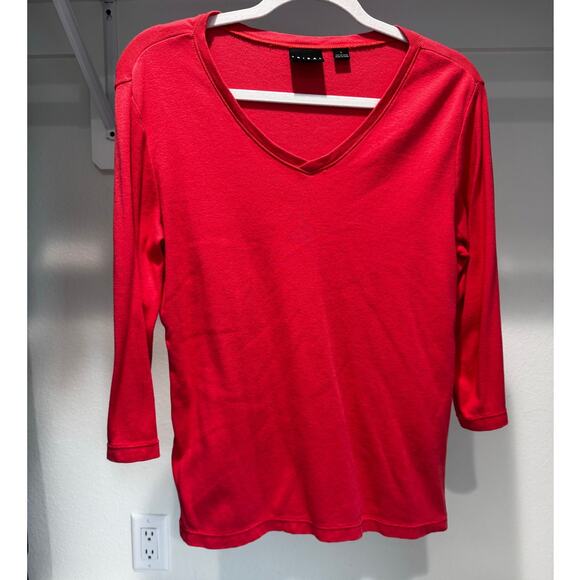 Tribal Red 3/4 Sleeve V Neck Top Soft Stretch Knit Casual Blouse Size Large - Picture 1 of 8